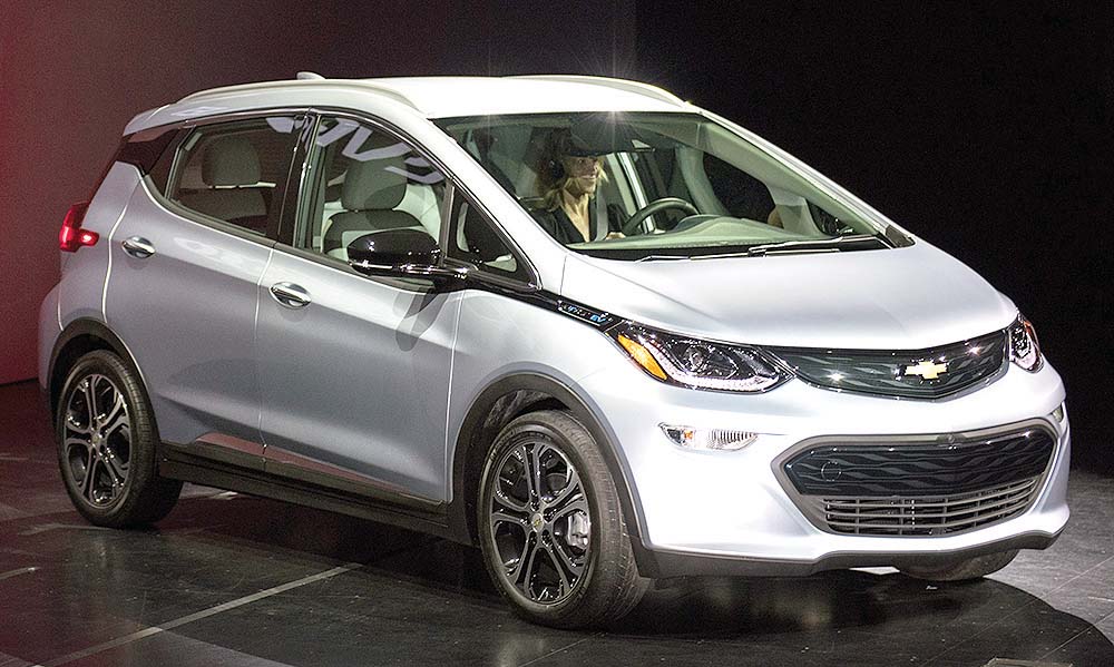 The 2017 Chevrolet Bolt EV makes its world debut at the Consumer Electronics Show Wednesday, January 6, 2016 in Las Vegas, Nevada. The Bolt EV offers more than 200 miles of range on a full charge at a price below $30,000 after Federal tax credits. The Bolt EV also offers connectivity and infotainment technologies seamlessly integrating smartphones and other electronic devices. The Bolt EV will go into production by the end of 2016. (Photo by Steve Fecht for Chevrolet)